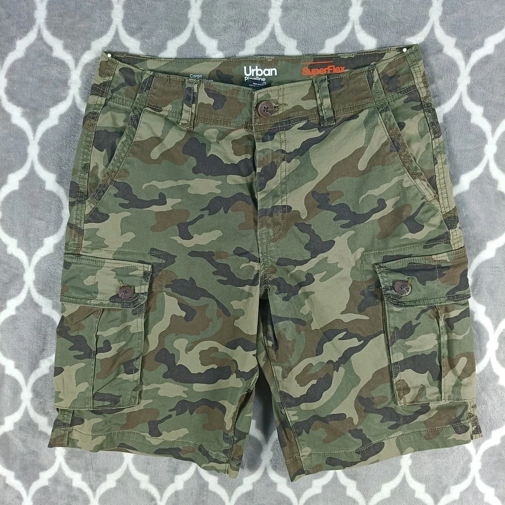 Urban Pipeline SuperFlex Camo Cargo Shorts Men 32 Woodland Stretch 11